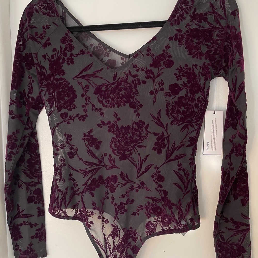 Guess amber flocked thong bodysuit size small